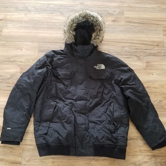 North Face Mens XL Black Fur Hood Winter Down Parka Puffer Jacket